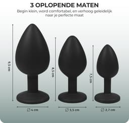 OHYES 3-Delige Siliconen Buttplug Set – Anal Butt Plug – Seks Toys voor Mannen & Vrouwen – Anale Seksspeeltjes - Buttplugs Anaal Speeltje met Diamanten - Roze — thumbnail 4