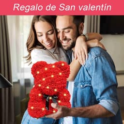 Rozenbeer - Kunstbloemen beer - Romantisch cadeau - Met ledverlichting - 25 cm - Rood — thumbnail 5