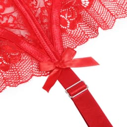 Zeloria Erotische Lingerie Jarretelgordel met Slip P5265 – Luxe Kant met Strikjes & Clips – Rood – XS/S — thumbnail 4