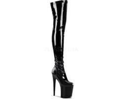 Pleaser - FLAMINGO-3000 Plateau Overknee Laarzen - Paaldans schoenen - 35 Shoes - Zwart