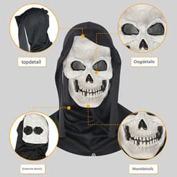 Halloween masker - Eng spookgezichtsmasker - Schedelmasker - Carnavalskostuum - Maskerademasker - Maskeradekostuum - Eng en realistisch - Horror siliconen masker - Feestkleding hoofdbedekking - Volwassen masker voor Halloween - Zwart — thumbnail 3