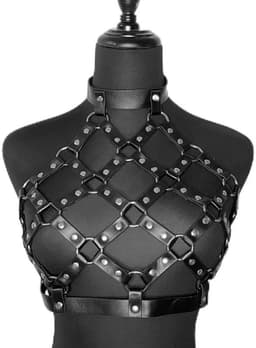 BDSM Body Harnas voor Vrouwen – Zwart Bondage Harnas met verstelbare Halsband en Rugriemen – Erotische Leren Lingerie — thumbnail 5
