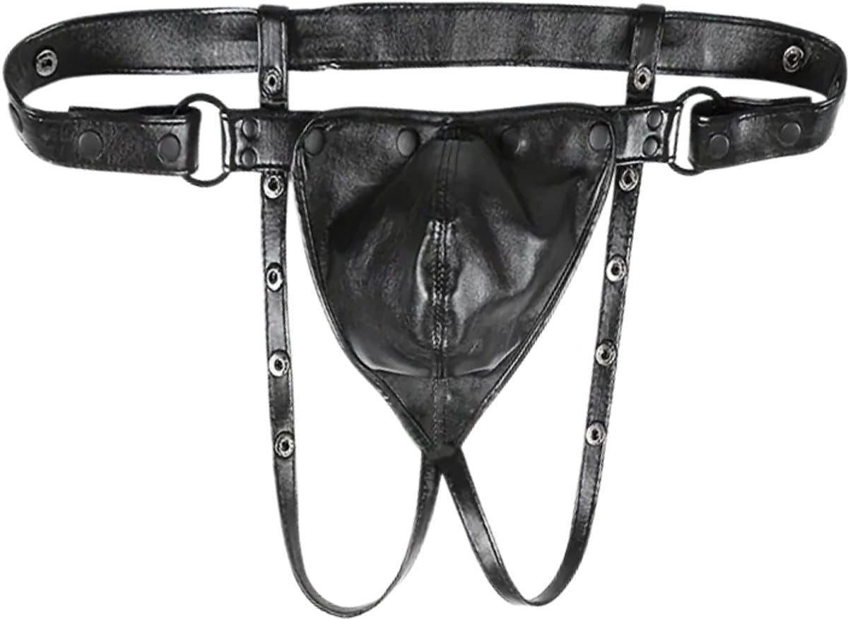 LekkerStout PU Lederen Jockstrap - Verstelbaar - Zwart - Sexy Herenlingerie - | S-L | ( LS095 ) — afbeelding 1