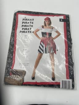 Sexy Piratenkostuum – Kinky Zwart/Wit/Rood Jurkje met Hoofddoek – Voor Verleidelijk Rollenspel — thumbnail 2