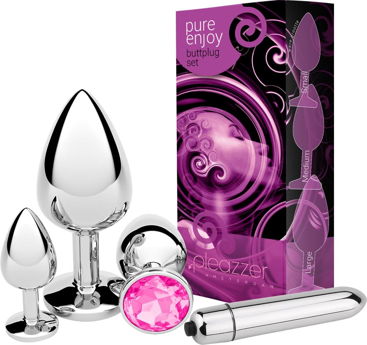 Metalen Buttplug Set Voor Mannen en Vrouwen – Butt Plug - Roze — afbeelding 1