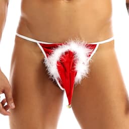 Kerst string-Kerstlingerie-Heren-Mannen-Sexy-Opwindend-Rood-Belletje-Wit-Erotisch-Goedkoop — thumbnail 1