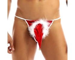 Kerst string-Kerstlingerie-Heren-Mannen-Sexy-Opwindend-Rood-Belletje-Wit-Erotisch-Goedkoop
