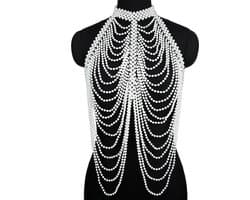 Parel bodychain - BDSM - Ketting - Harnas SM vrouwen - Festival outfit - Kraag - Verstelbaar - Erotische sieraden