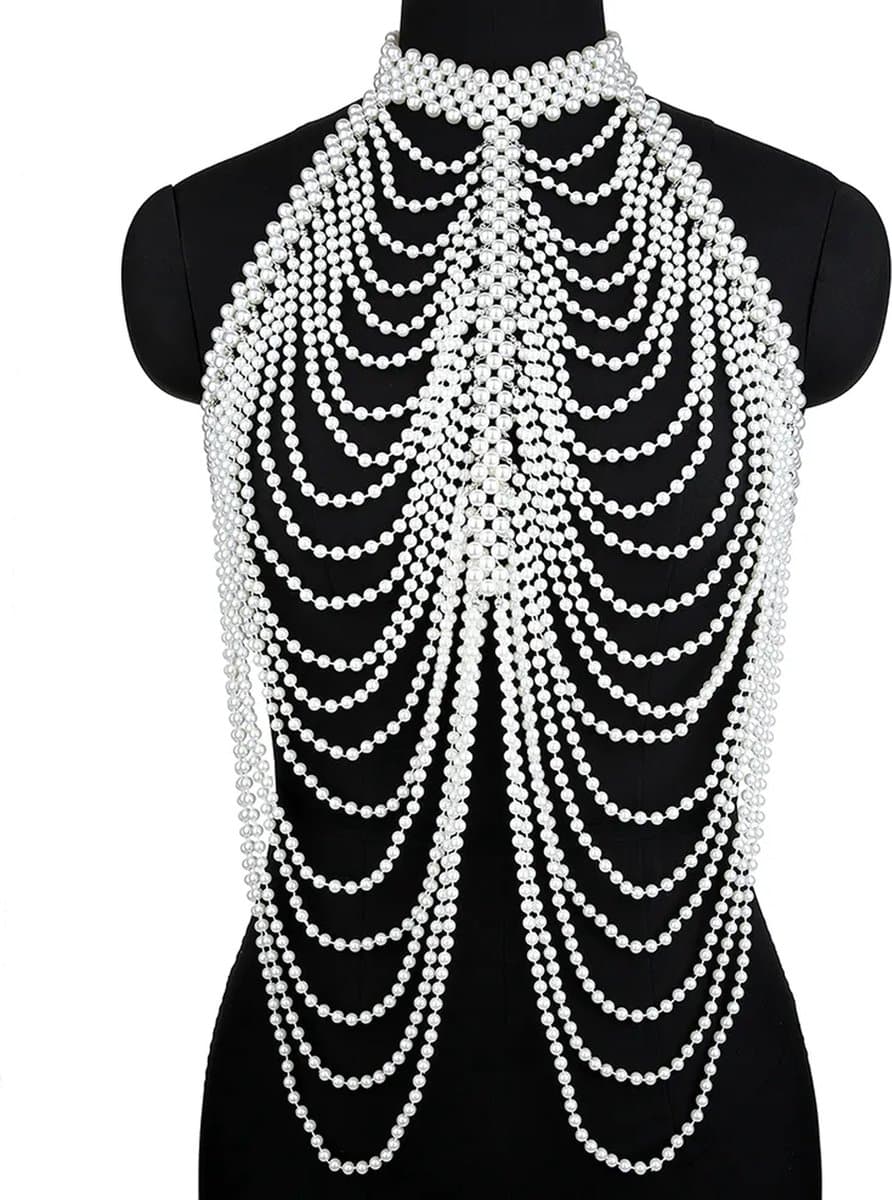 Parel bodychain - BDSM - Ketting - Harnas SM vrouwen - Festival outfit - Kraag - Verstelbaar - Erotische sieraden — afbeelding 1