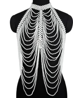 Parel bodychain - BDSM - Ketting - Harnas SM vrouwen - Festival outfit - Kraag - Verstelbaar - Erotische sieraden — thumbnail 1