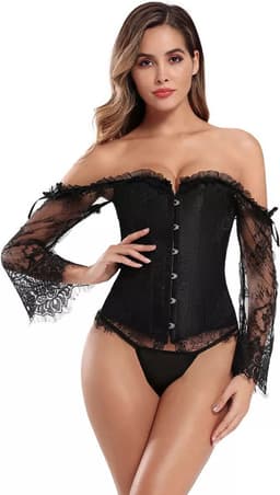 Corset Dames Zwart Kant – Off Shoulder Sexy Lingerie – Lange Mouwen — thumbnail 2