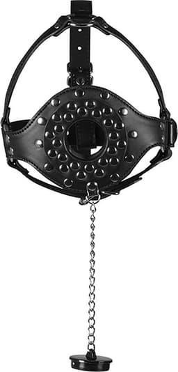 Open Mouth Gag Head Harness with Plug Stopper - Black — thumbnail 9