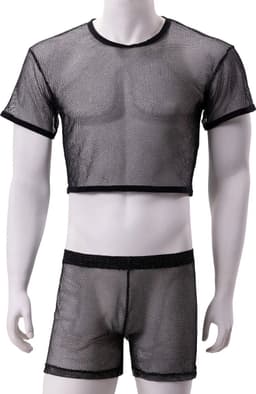 Transparante kleding set mannen - Topje en broekje - Short - Crop - Erotische set heren - Sexy - Clubkleding — thumbnail 2