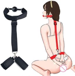 BDSM bondage gag ball + handboeien setje - kinky - ball gag met handboeien — thumbnail 1