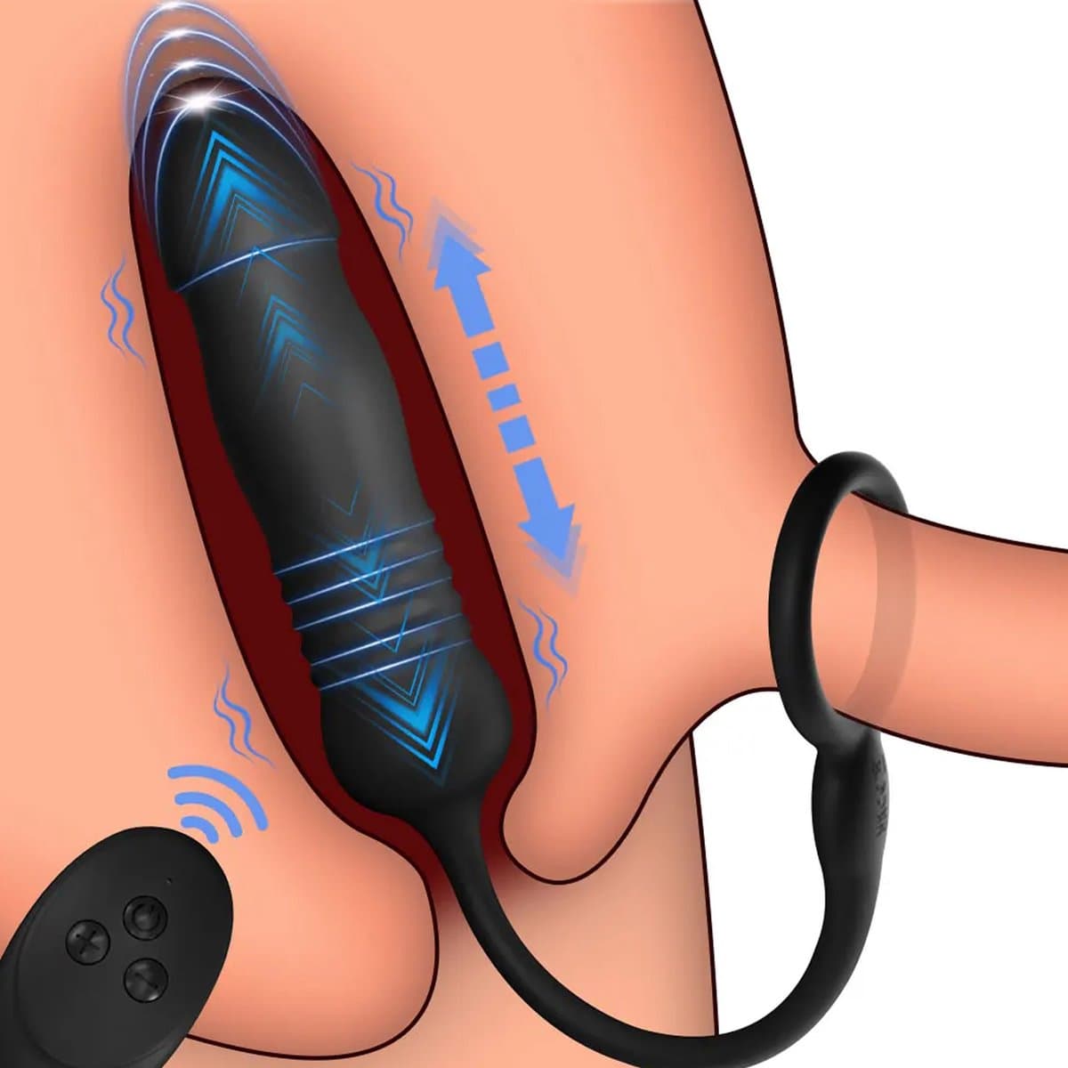 Anale telescoop vibrator mannen - Inclusief cockring - Penisring en vibrator - Thrusting vibrator - Heren - 6 vibratiestanden - USB Oplaadbaar - Afstandsbediening — afbeelding 1