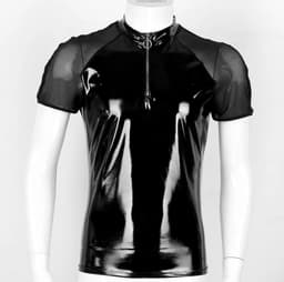 Latex wetlook shirt mannen - Transparante schouders - Ritssluiting - Glanzend - BDSM - Club — thumbnail 7