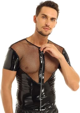 Transparante PU Lederen vest - BDSM Shirt - Club en Feest - Visnet - Zwart — thumbnail 3