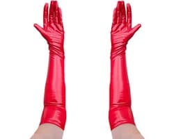 BamBella® - Handschoenen Datex (Mix stof en LATEX Rood Sexy fetish erotiek erotische lingerie accessoire - onesize