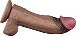 LoveToy - Dubbellaagse siliconen dildo XXL 28 cm (Ø7.4 cm) - Bruin — thumbnail 3