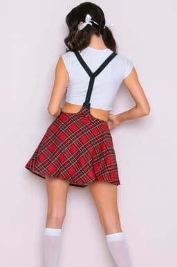 AMARANTA- 4 deilige Sexy Schoolmeisje- Rode plaid school girl- Student Costume-Rollenspel- Maat L/XL — thumbnail 2