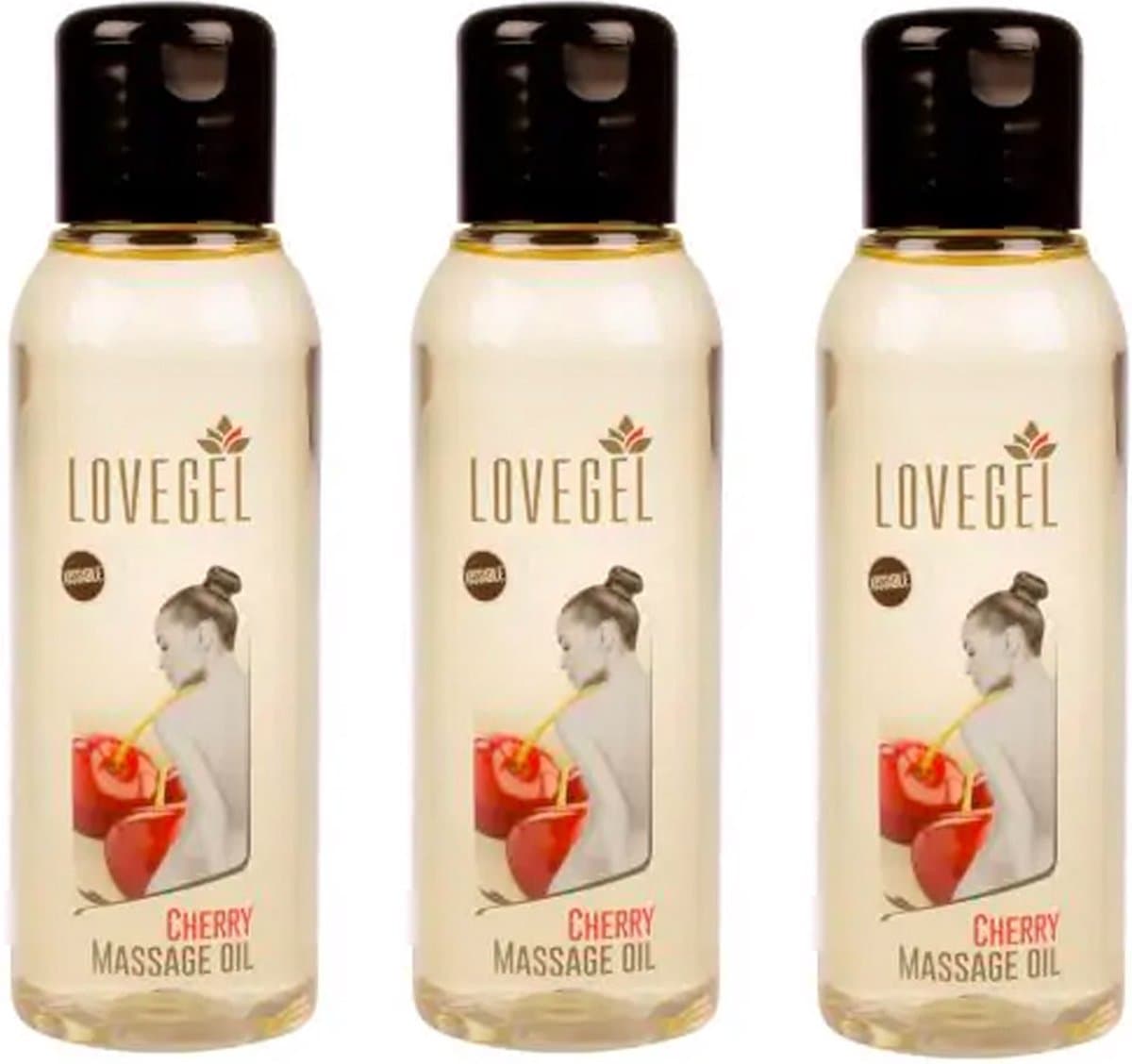 Lovegel - Erotisch massage olie - Kers - 100 ml - 3 Stuks — afbeelding 1