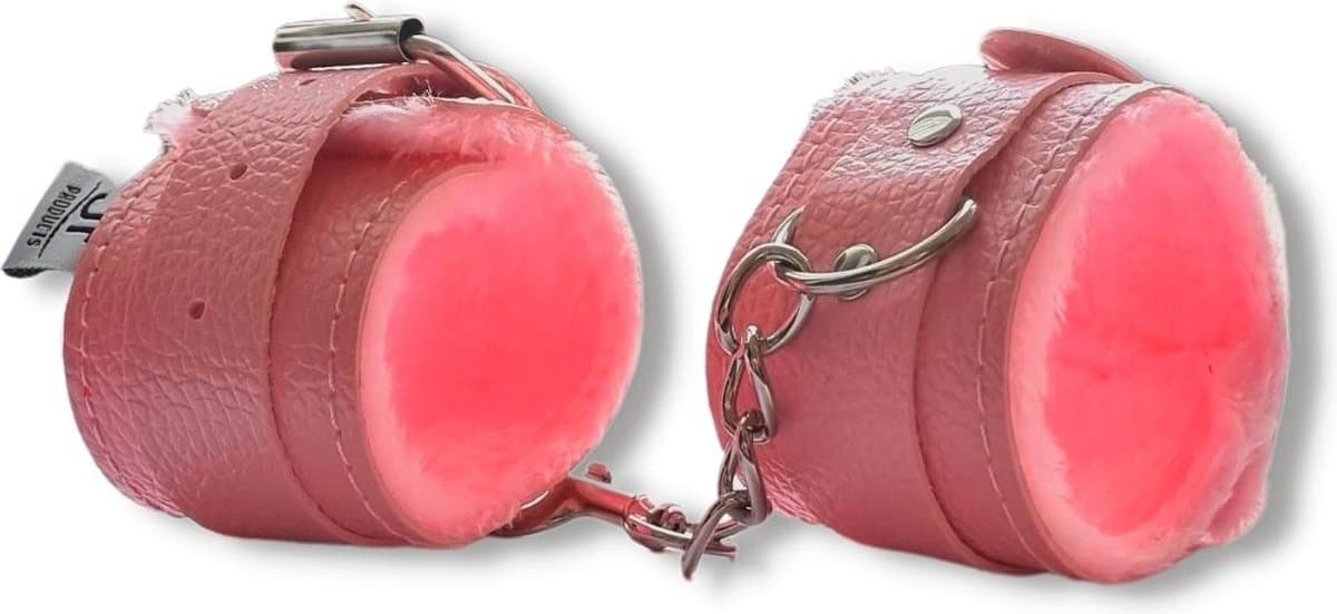 JT Products Bondage Handboeien Roze Erotiek Set voor BDSM - Seksspeeltjes Set Voor Koppel - Lederen Handboeien & Metalen Ketting - Sex Toys Kado - Seks Cadeau Hem & Haar - Kinky Cadeautjes Volwassenen - Erotisch Verjaardag Cadeautje Mannen & Vrouw — afbeelding 1