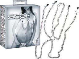 Sextreme – Metalen Schakel Harnas met 4 Klemmen voor Tepels en Schaamlippen  – Zilver — thumbnail 6