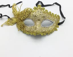 Venetiaans Masker - Vlindermotief - Stof - Goud — thumbnail 2
