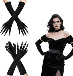Handschoenen Halloween - Halloween lange poothandschoenen zwart met rode nagels, uniseks voor dames en heren, cosplay heksenhandschoenen, elastische griezelhandschoenen — thumbnail 1