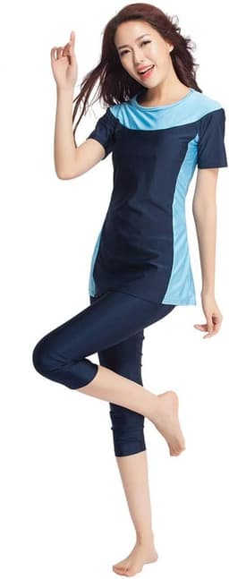 Vrouwen korte mouw bescheiden zwemkleding beachwear bescheidenheid burkini surfen pak islamitische zwemkleding — thumbnail 2