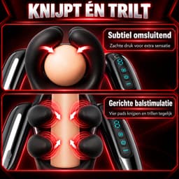 LoveVlijt - Automatische Masturbator voor Mannen - Knijpende en Vibrerende Balzakstimulator - Intense Orgasmes - 9 Stootstanden - 9 Vibratiestanden - 9 Knijpstanden - Bediening via Handgrepen - Draadloos en Oplaadbaar - Inclusief 2 Cockringen - Zwart — thumbnail 4