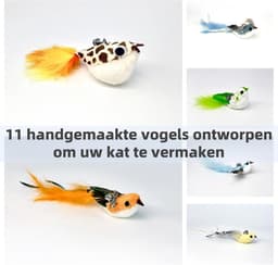 11 stuks realistische vogel katten speelgoed vervangingskoppen – handgemaakte katten speeltjes van echte veren met belletjes, interactieve kattenaccessoires voor binnenkatten en huisdecoratie — thumbnail 2