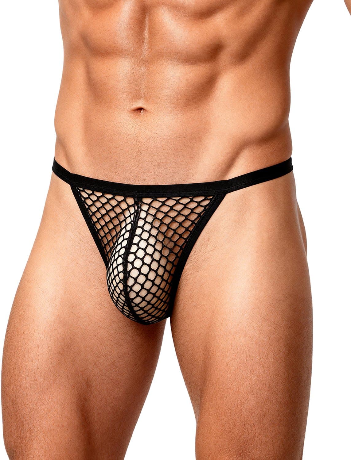 Sexy Herenslip Visnet - Fishnet – Transparante String mannen – Erotische Stretch Mesh Ondergoed - Gay – Hetero – BDSM look - Valentijnsdag - kleur Zwart - Maat S/M — afbeelding 1