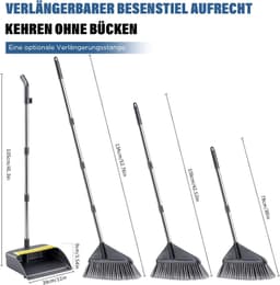 Bezemset met steel en schep, verstelbare steel, voor vloeren, terras, camping — thumbnail 2