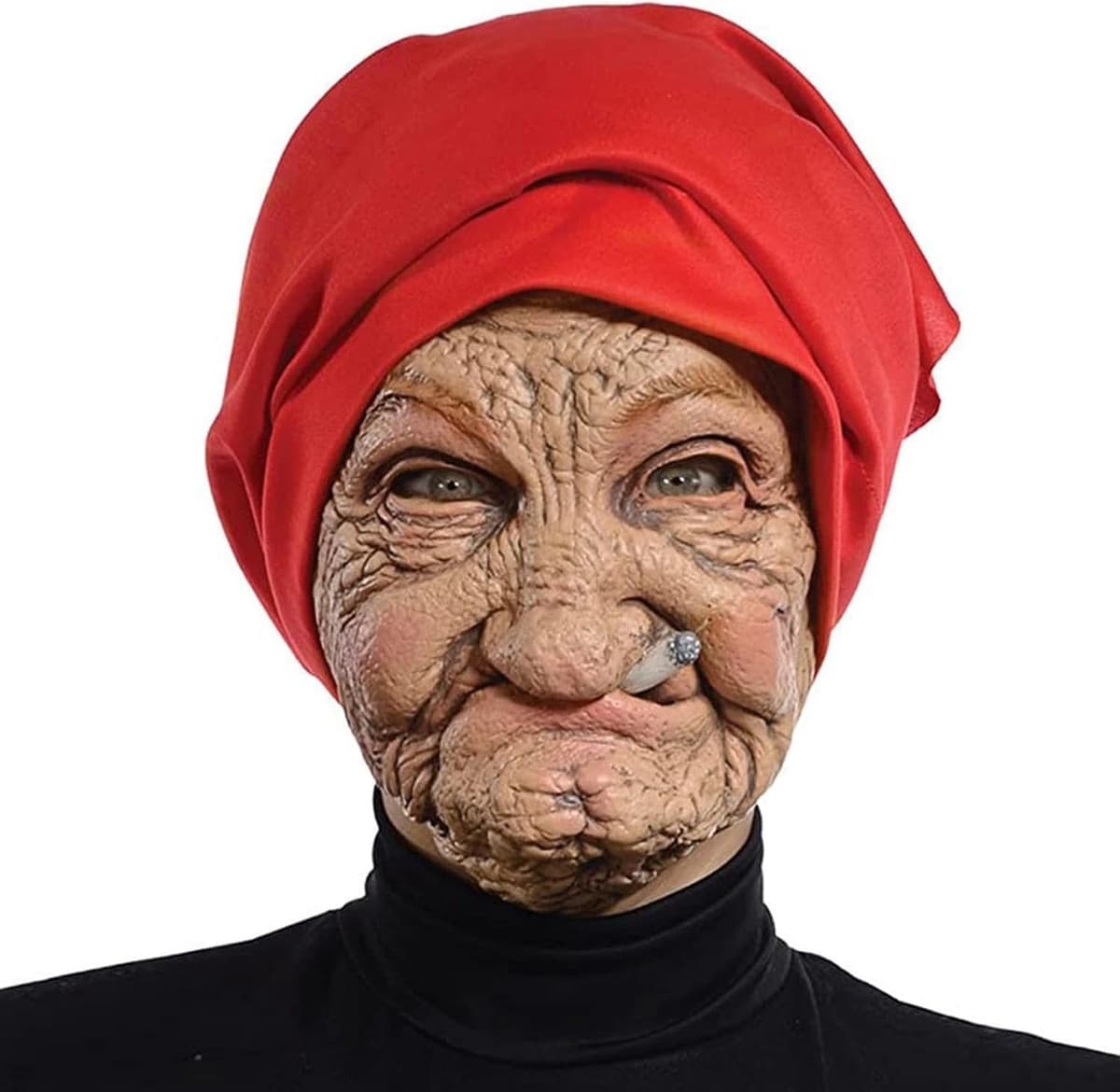 Realistisch 22x11 inch Oude Man Masker met Hoofddoek voor Halloween, Kostuumfeest en Cosplay, Perfect voor Carnaval en Verkleedpartijen — afbeelding 1
