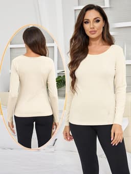 Thermo Shirt Dames Ronde Hals Fleece Lange Mouw Thermische Top Dames Thermo Ondershirt voor Slanke Pasvorm en Warmt — thumbnail 4