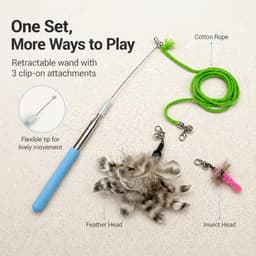 Kattenhengelset met roestvrijstalen telescoopstang en 3 hangers, flexibele kattenhengel met veer, insectenspeelgoed en katoenen touw, interactief kattenspeelgoed voor huiskatten — thumbnail 5