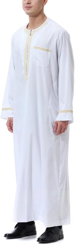 Heren thobe kaftan lange mouwen islamitische abaya moslim met zakken gebedskleding robe lang Arabisch linnen A28 — thumbnail 5