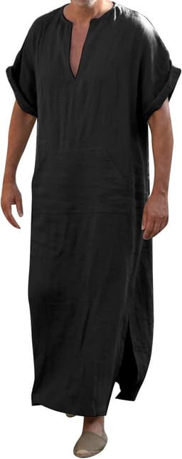 Heren thobe kaftan lange mouwen islamitische abaya moslim met zakken gebedskleding robe lang Arabisch linnen A38 — thumbnail 1