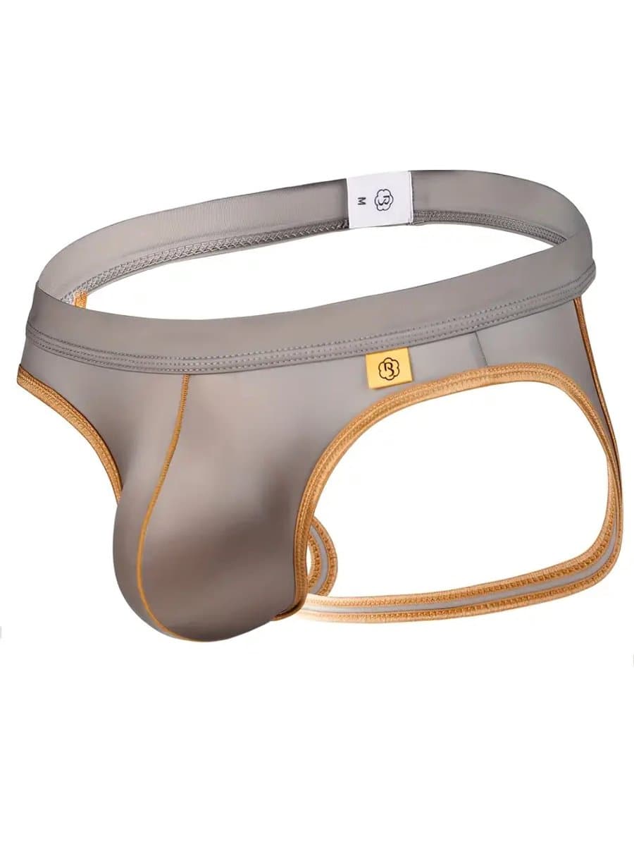 Sexy Ice Silky Jockstrap - Grijs met Gouden Details - Zijdezacht & Verleidelijk - Maat L | LS108 — afbeelding 1