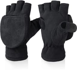 Winterhandschoenen - 1 paar warme winterhandschoenen - Vingerloze polar fleece handschoenen - Vingerloze warme handschoenen - Winddichte flip-top handschoenen voor heren en dames - Zwart -L — thumbnail 1