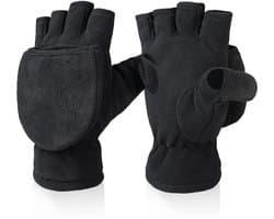Winterhandschoenen - 1 paar warme winterhandschoenen - Vingerloze polar fleece handschoenen - Vingerloze warme handschoenen - Winddichte flip-top handschoenen voor heren en dames - Zwart -L