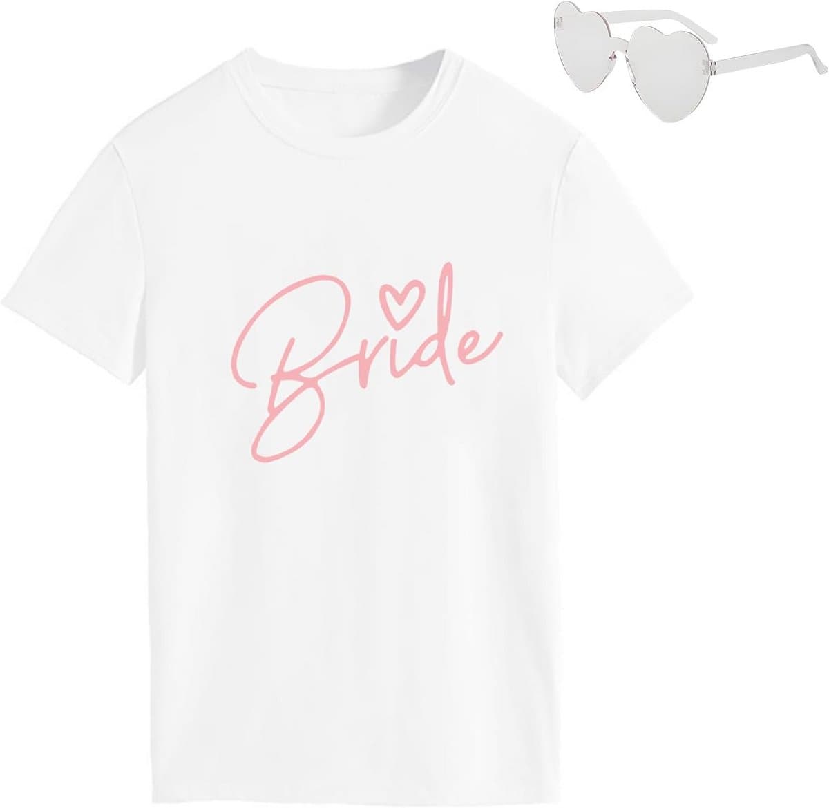 T-shirt JGA Vrouwen met Accessoires - Wit en Roze - Bride to Be Set met Armband, Bril en Tattoo-sticker voor Vrijgezellenfeest — afbeelding 1