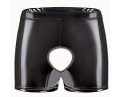 BamBella ® - Boxer short Maat S/M Datex Zwart (Latex en stof SM kleding BDSM met rits erotische heren kleding ondergoed lingerie onderbroek zwart