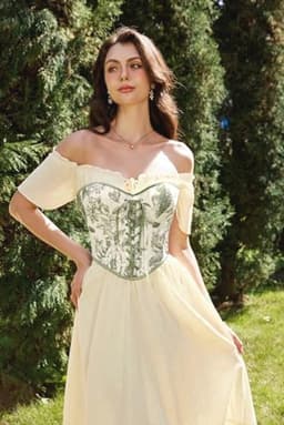Vrouwen Renaissance Corset Bloemen Lace-up Corset Top Off Shoulder Vintage Korsetten Bustiers — thumbnail 5
