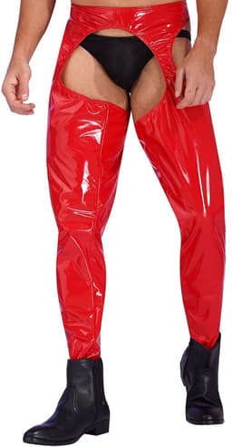Open Kruis en Billen Heren Broek - Lingerie - Rood PU Leer - Latex Look — thumbnail 4