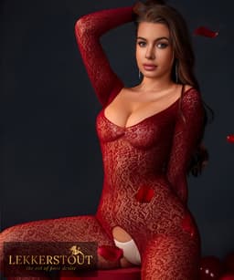Catsuit Bordeaux Rood Visnet met Open Kruis en Lange Off-shoulder Mouwen - Sexy Lingerie - One Size S-L (36-40) | LS312 — thumbnail 2