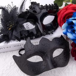 Maskers - Kerstmaskers - 2 stuks Venetiaans masker in koppelstijl, maskerade oogmaskers voor vrouwen en mannen, geschikt voor Halloween kostuumfeest carnaval — thumbnail 3