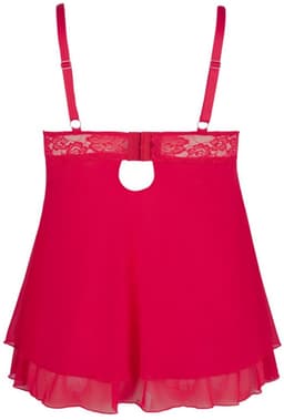 Cottelli Plus Size – Erotische Babydoll met Kanten Buste Motieven en Open Cups – Maat 4XL – Rood — thumbnail 4