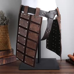 Medieval Faux Leather Thigh Armor - Retro Double Sided Waist Armor Protector met Belt - Mercenary Knights Skirt Armor voor LARP Viking Mannen Halloween Cosplay Kostuum — thumbnail 5